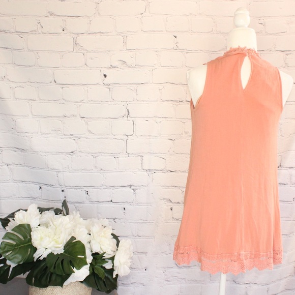 Altar’d State Peach Crochet Neck Swing Tunic Dress - Picture 2 of 5